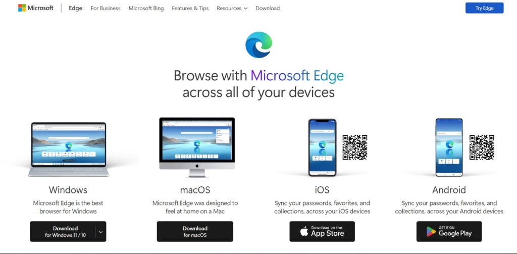 image showing option for Microsoft Edge browser download