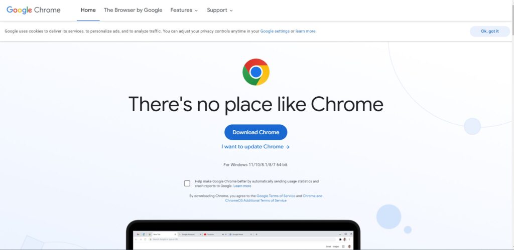 image showing option for Google Chrome browser download