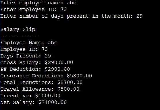 output of the salary slip code